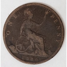 GREAT BRITAIN UK 1886 . ONE 1 PENNY . VARIETY . SOFT DIE ON DATE